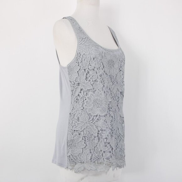 Express Top Sz M Gray Embroidered Lined Tank Metallic Polyester Top - Picture 5 of 14